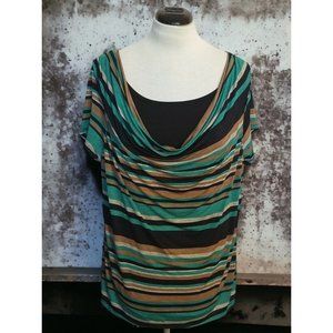 Lavish Womens Striped Top Plus Size 2X Short Sleeve Shirt Stretch Green Black